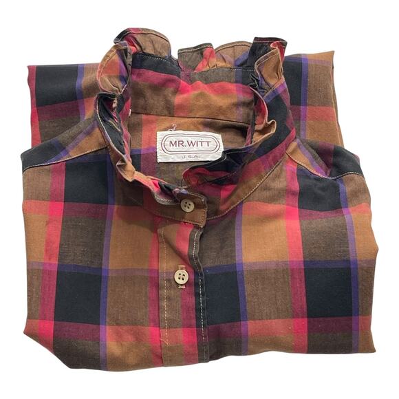 Vintage Mr. Witt USA Plaid Ruffle Collar Blouse Size 14 Made in USA 70s 80s - Picture 11 of 12